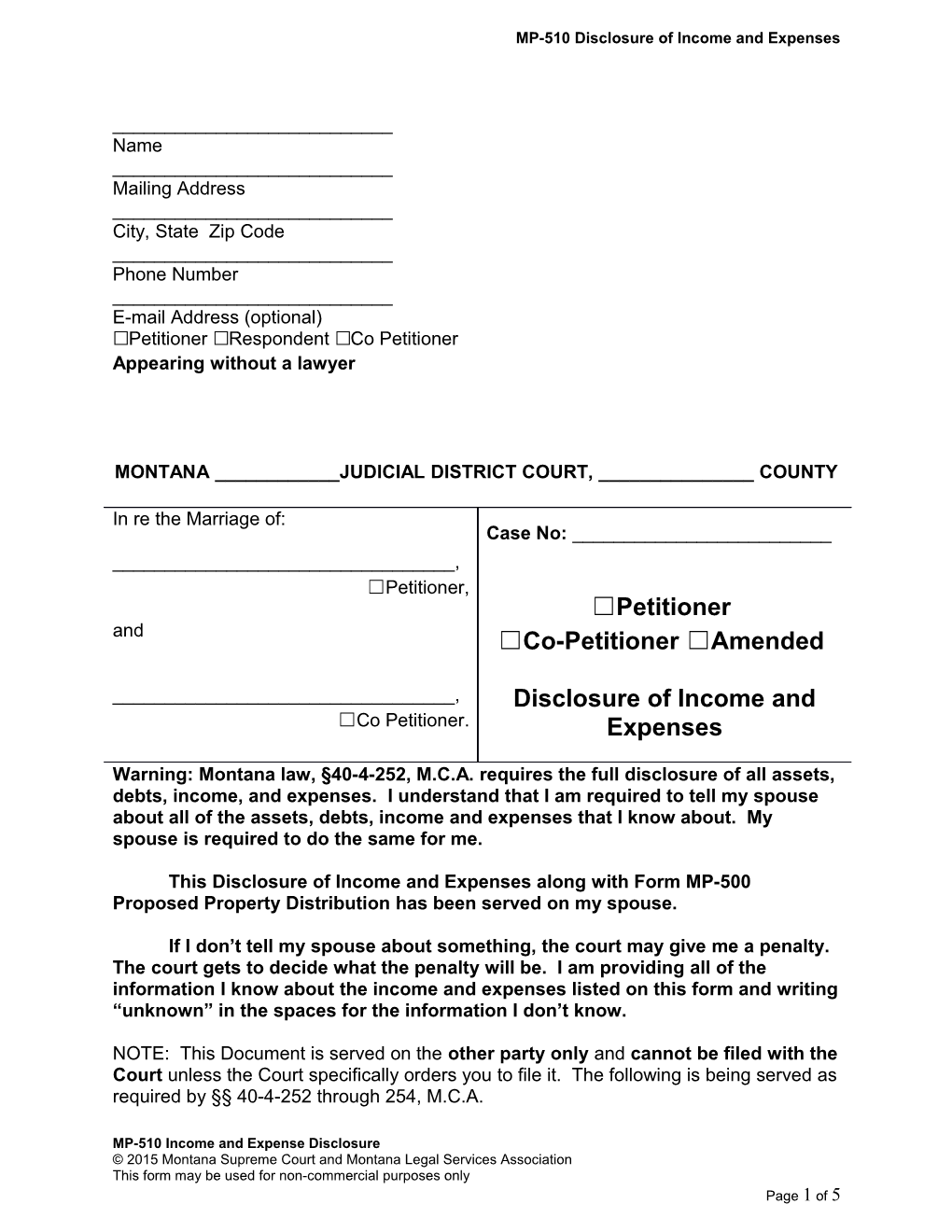 MP-510 Disclosure of Income and Expenses