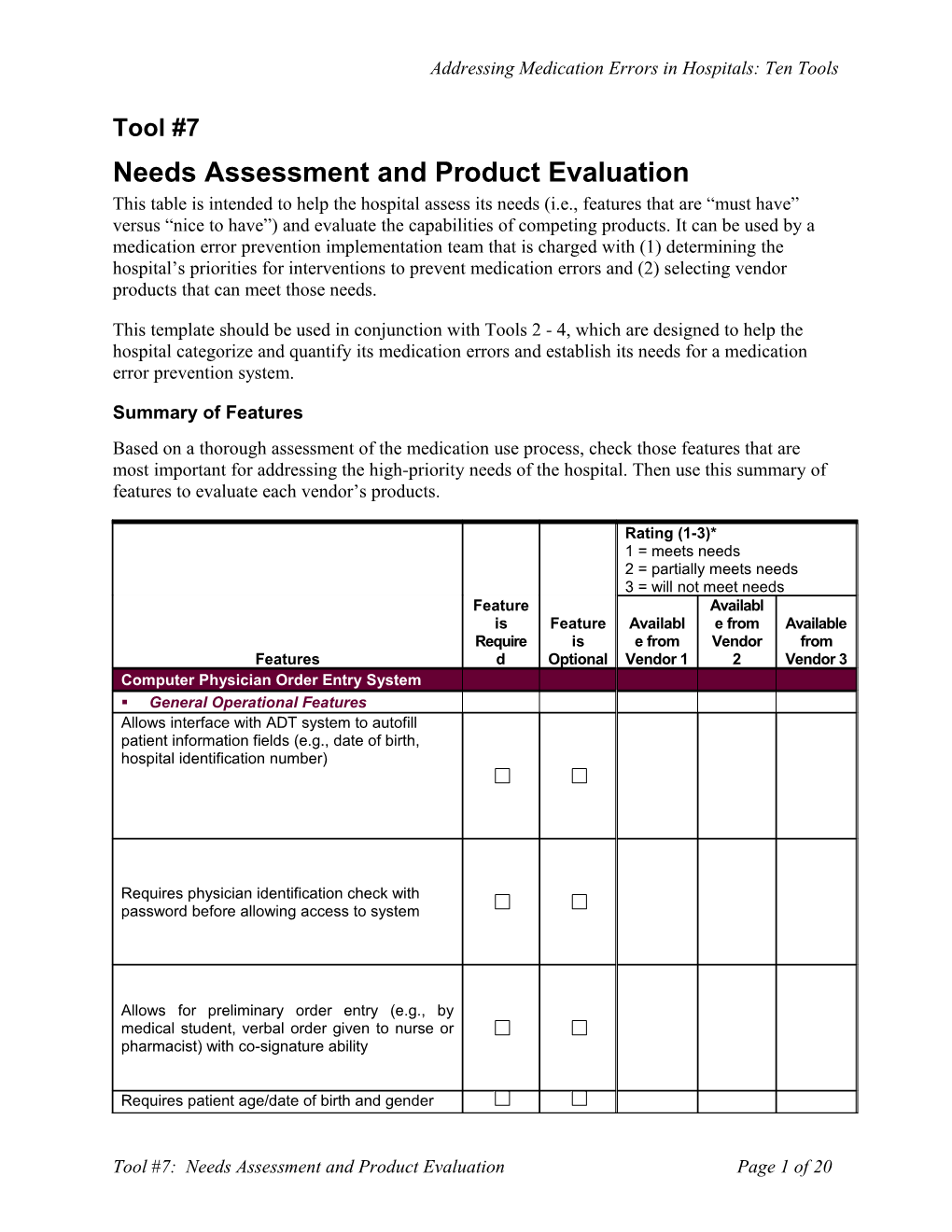 Needs Assessment and Product Evaluation