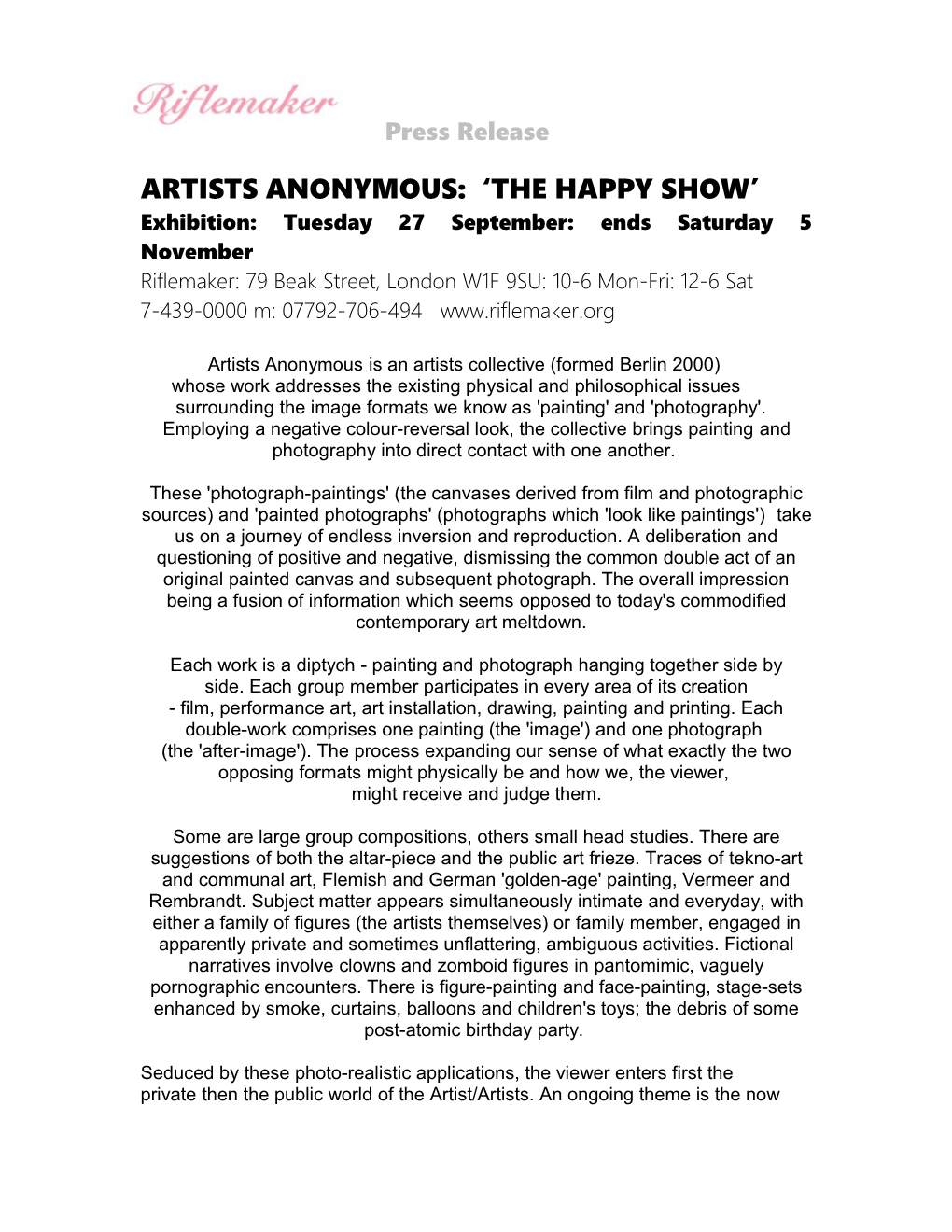 Artists Anonymous: the Happy Show
