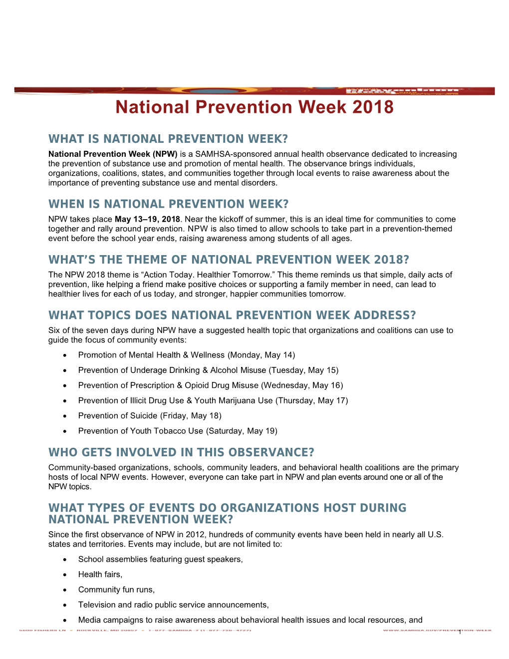 National Prevention Week 2018 Customizable Fact Sheet