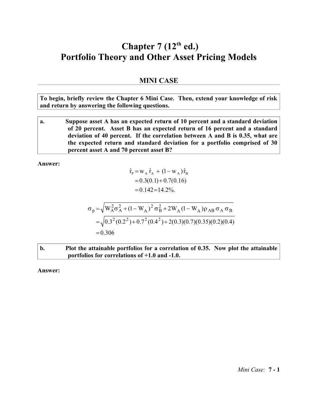 Portfolio Theory and Other Asset Pricing Models