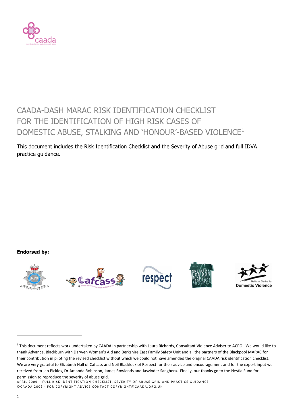 CAADA-DASH Risk Identification Checklist (RIC) for MARAC Agencies