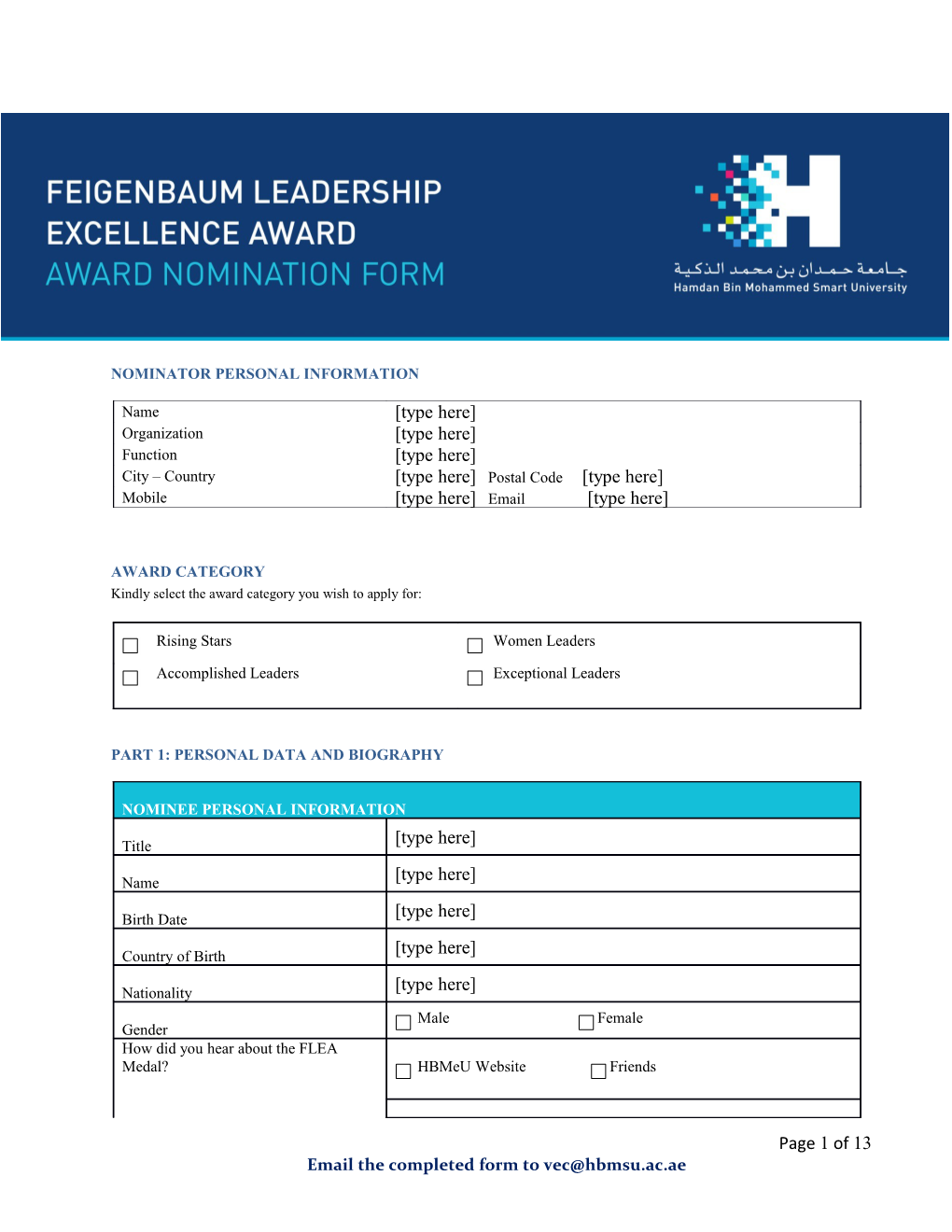 Feigenbaum Leadership Excellence Award