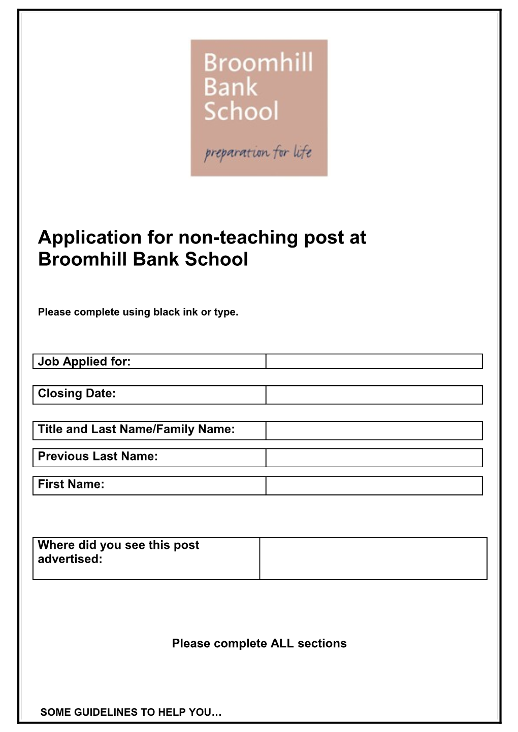 Application for Non-Teaching Post At