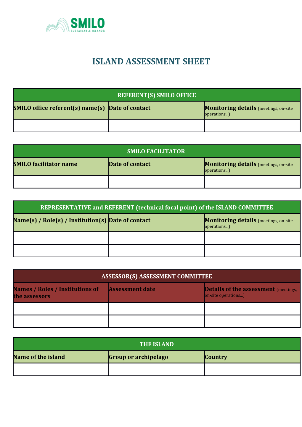 Island Assessment Sheet