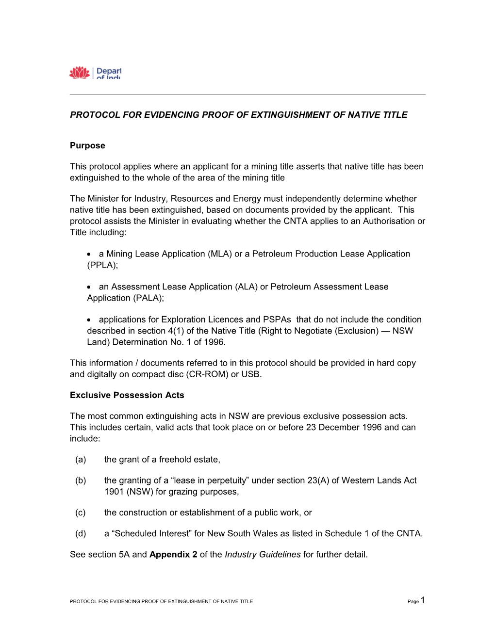 Protocol for Evidencing Proof of Extinguishment of Native Title