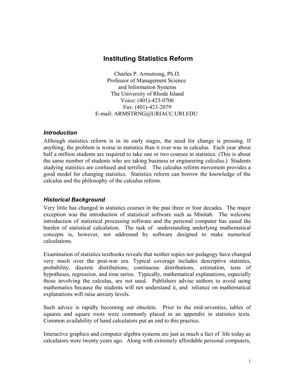 Instituting Statistics Reform