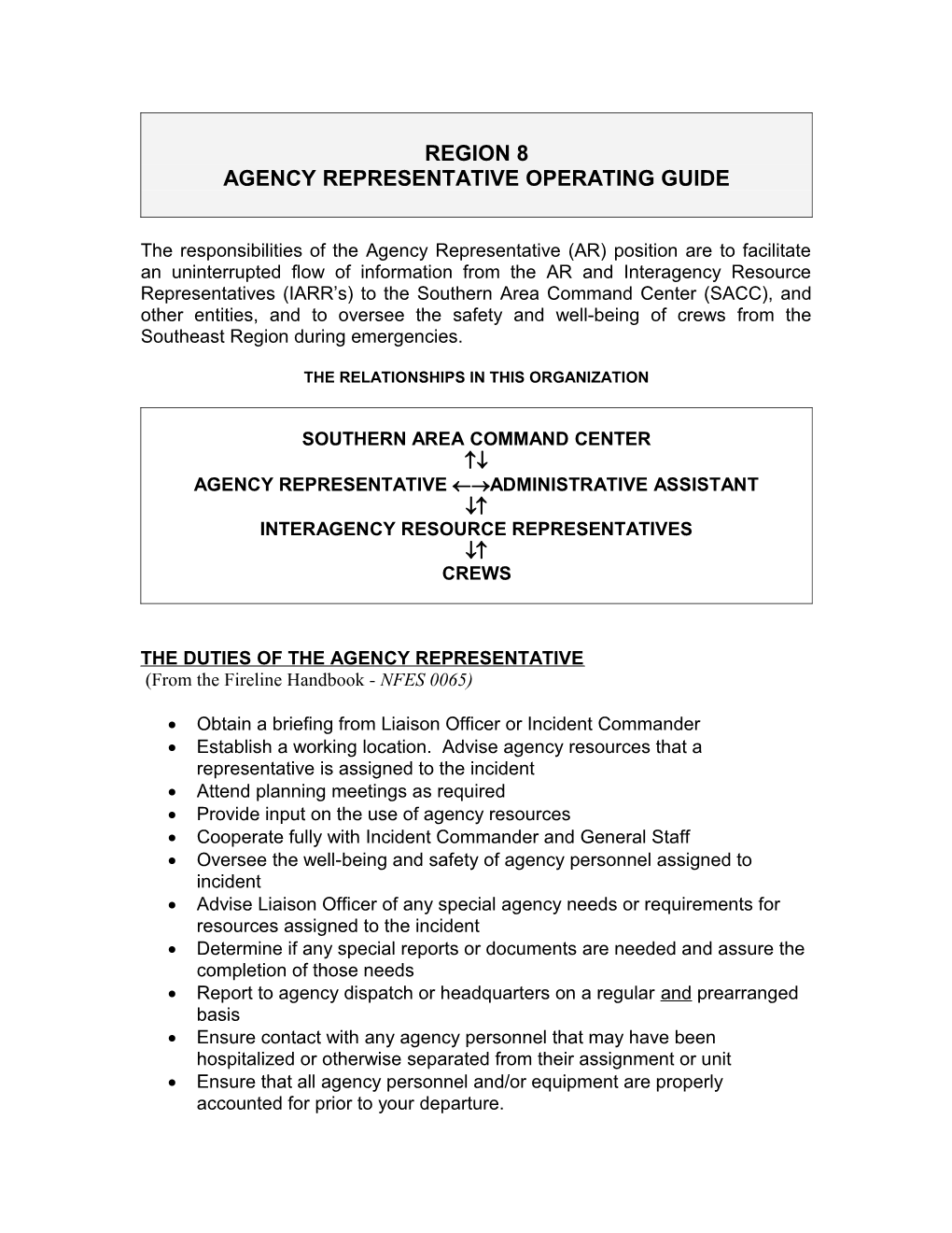 Agency Representative Operating Guide