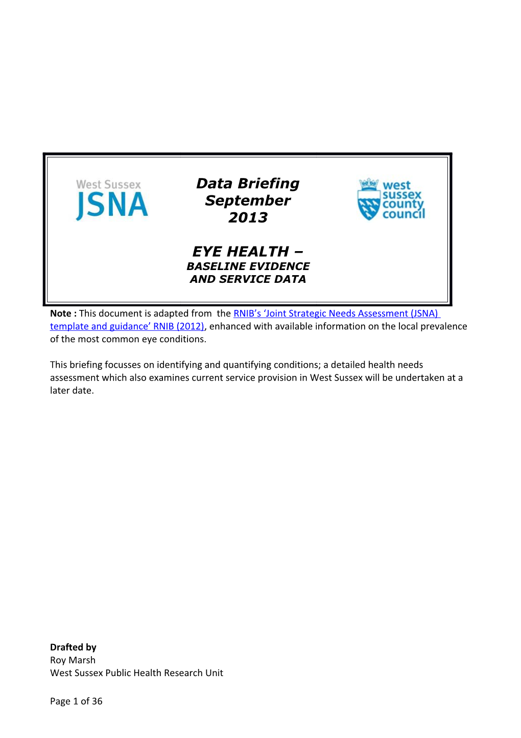 JSNA Guidance for Eye Health and Sight Loss