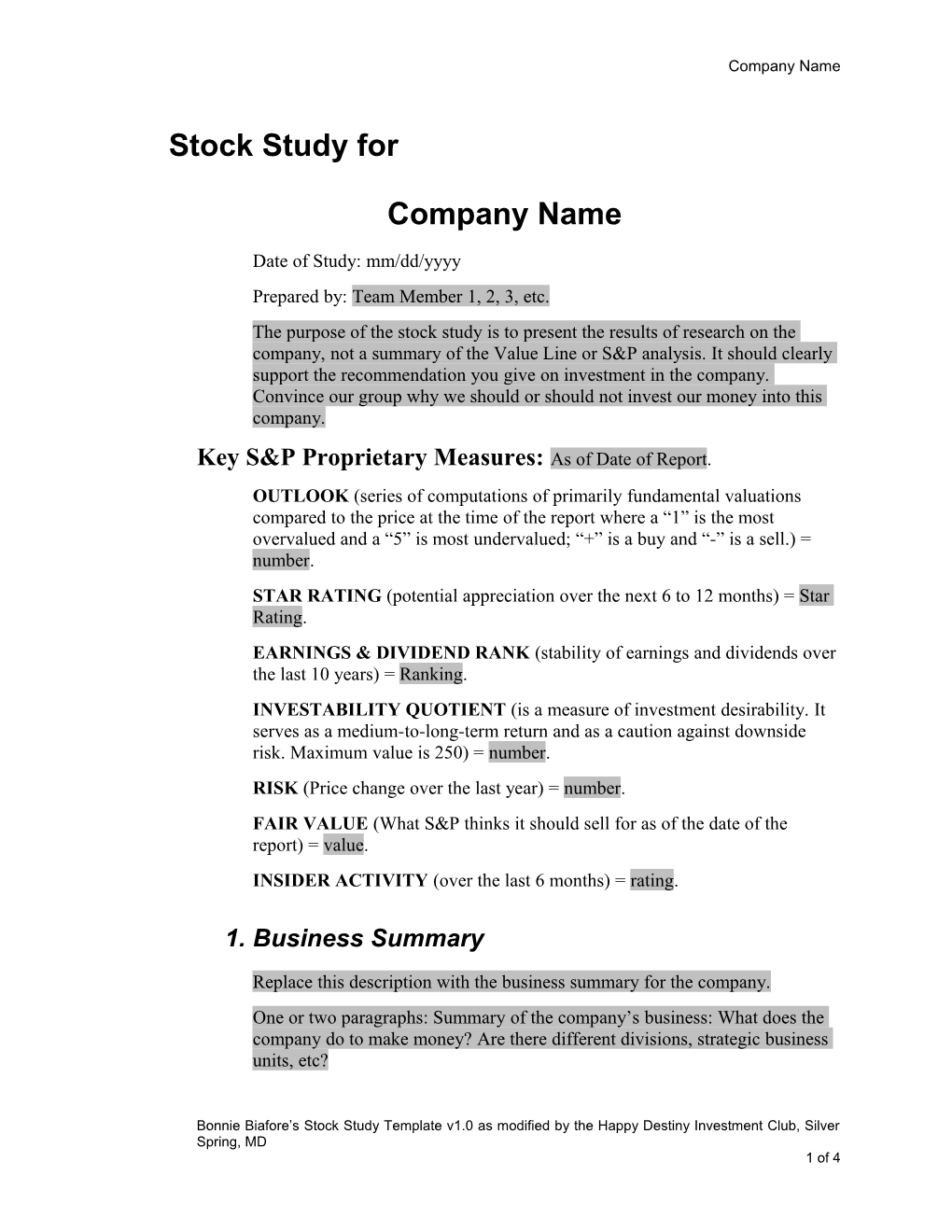 Stock Study Template