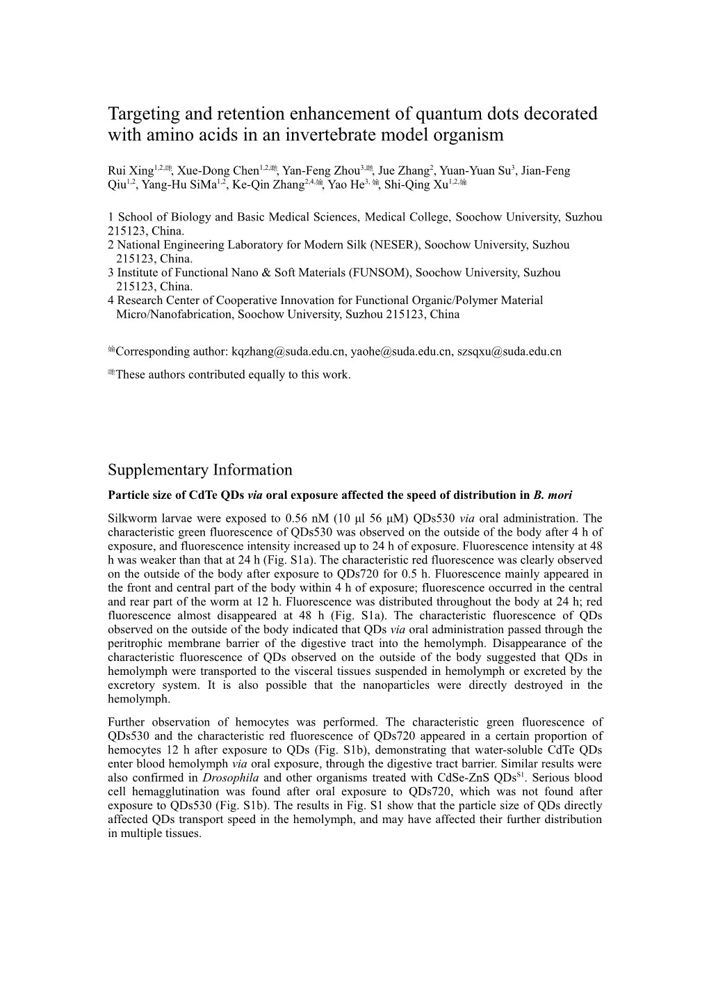 Targeting and Retention Enhancement Ofquantum Dotsdecorated Withamino Acids in an Invertebrate