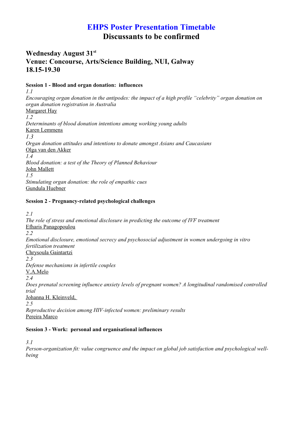 EHPS Poster Presentations