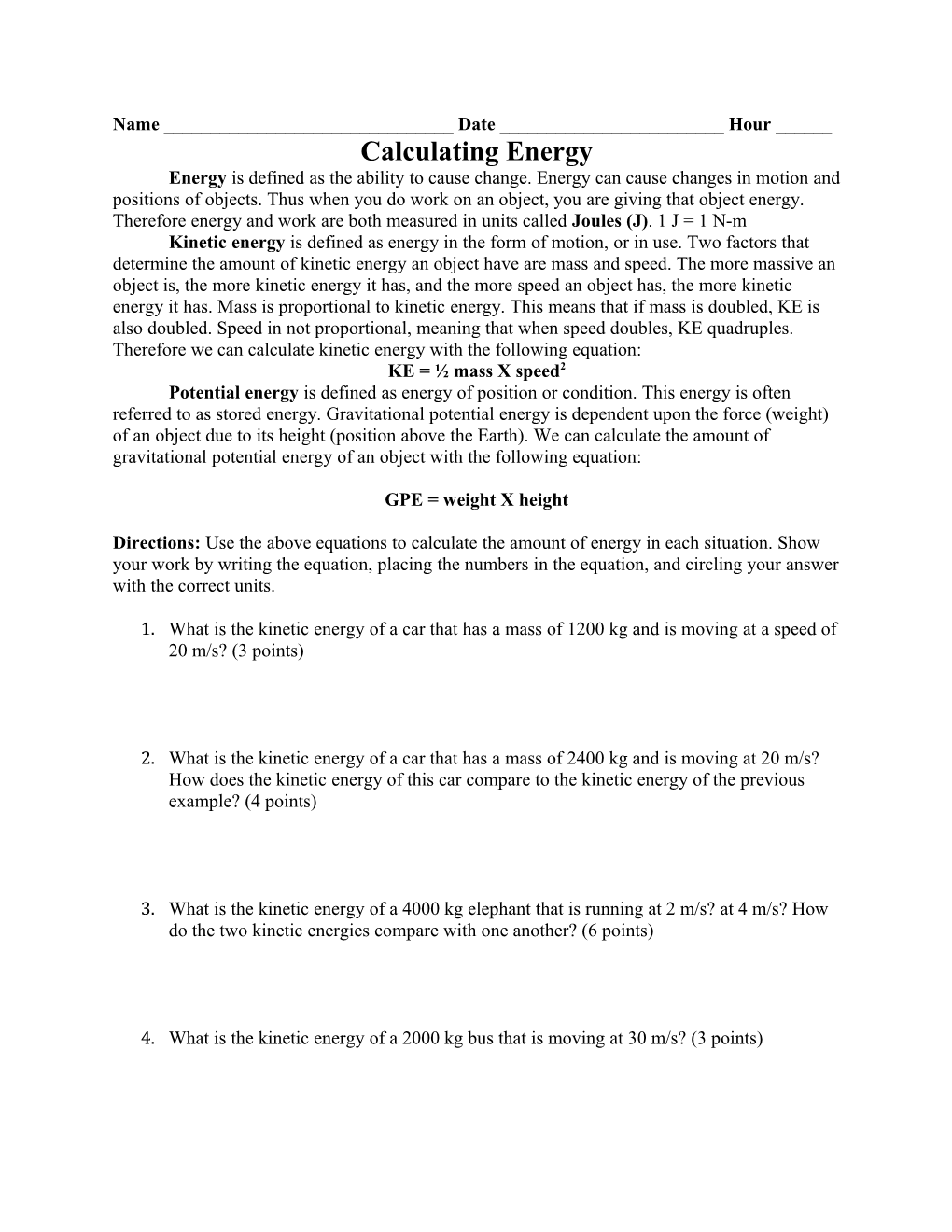 Calculating Energy