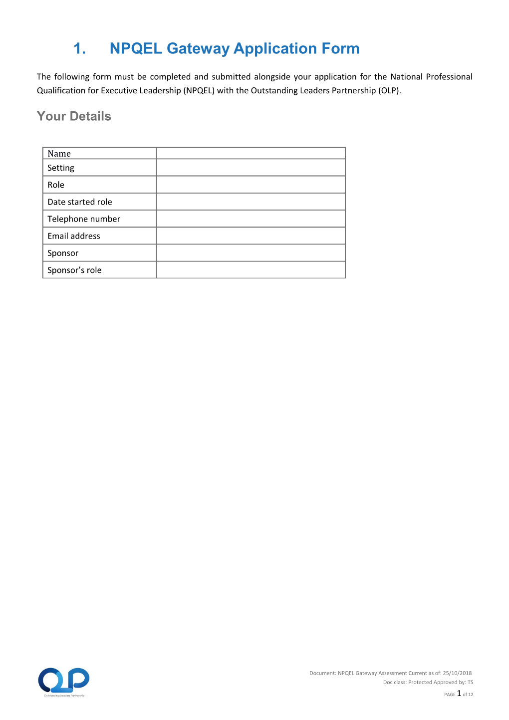 NPQEL Gateway Application Form