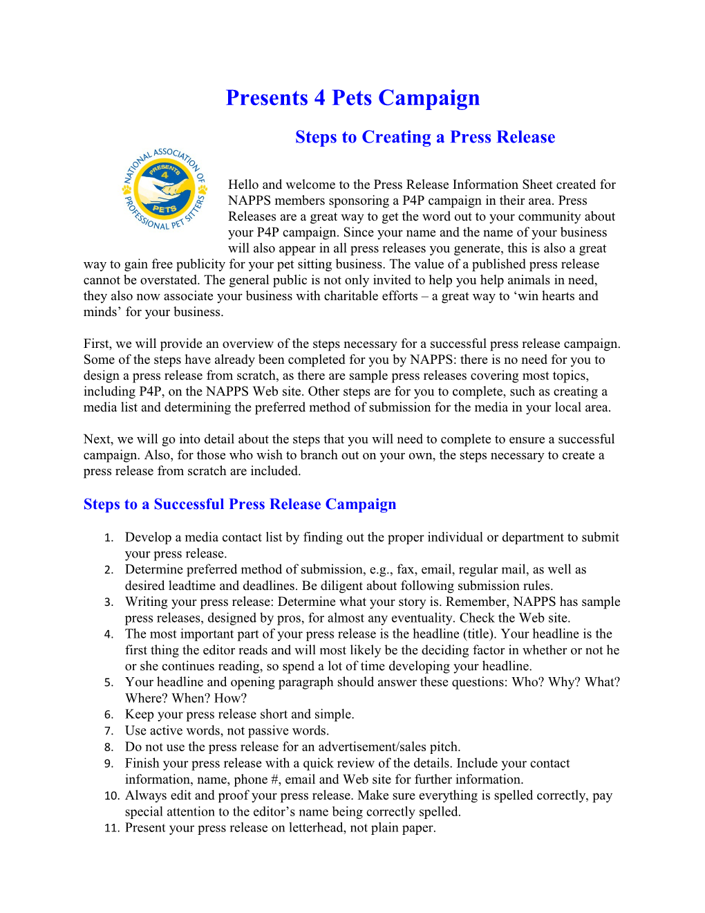 Steps to Creating a Press Release