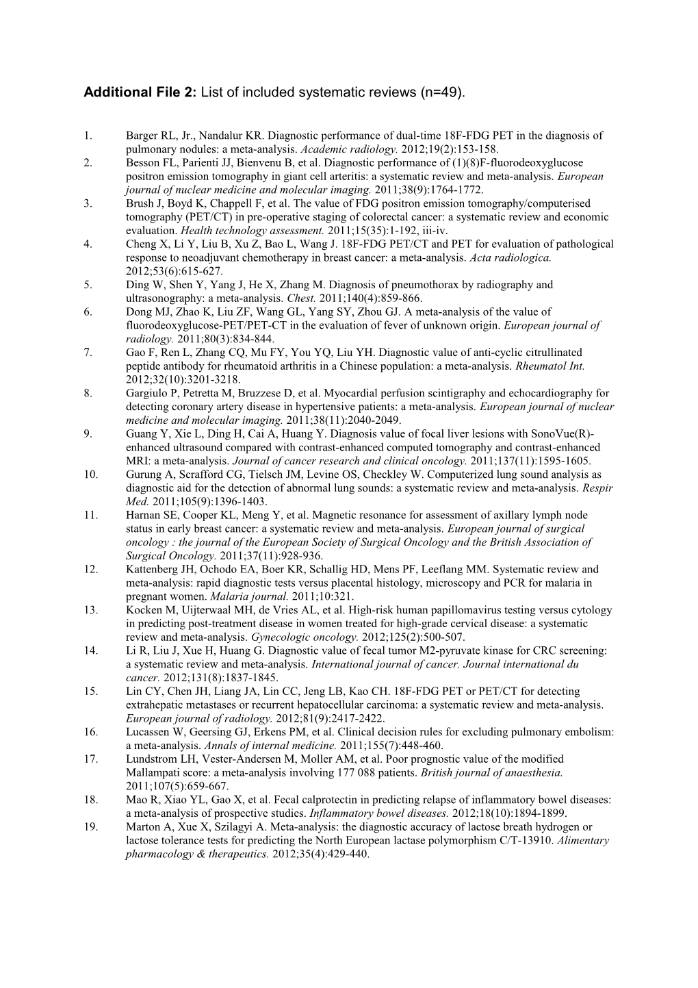 Additional File2: List of Included Systematic Reviews (N=49)
