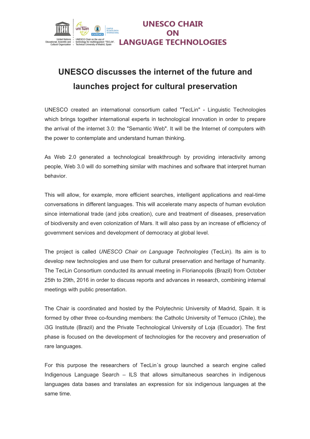 UNESCO Discusses the Internet of the Future and Launches Project for Cultural Preservation