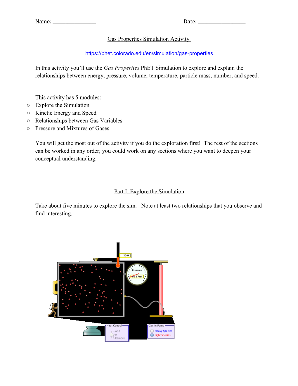 Gas Properties Simulation Activity