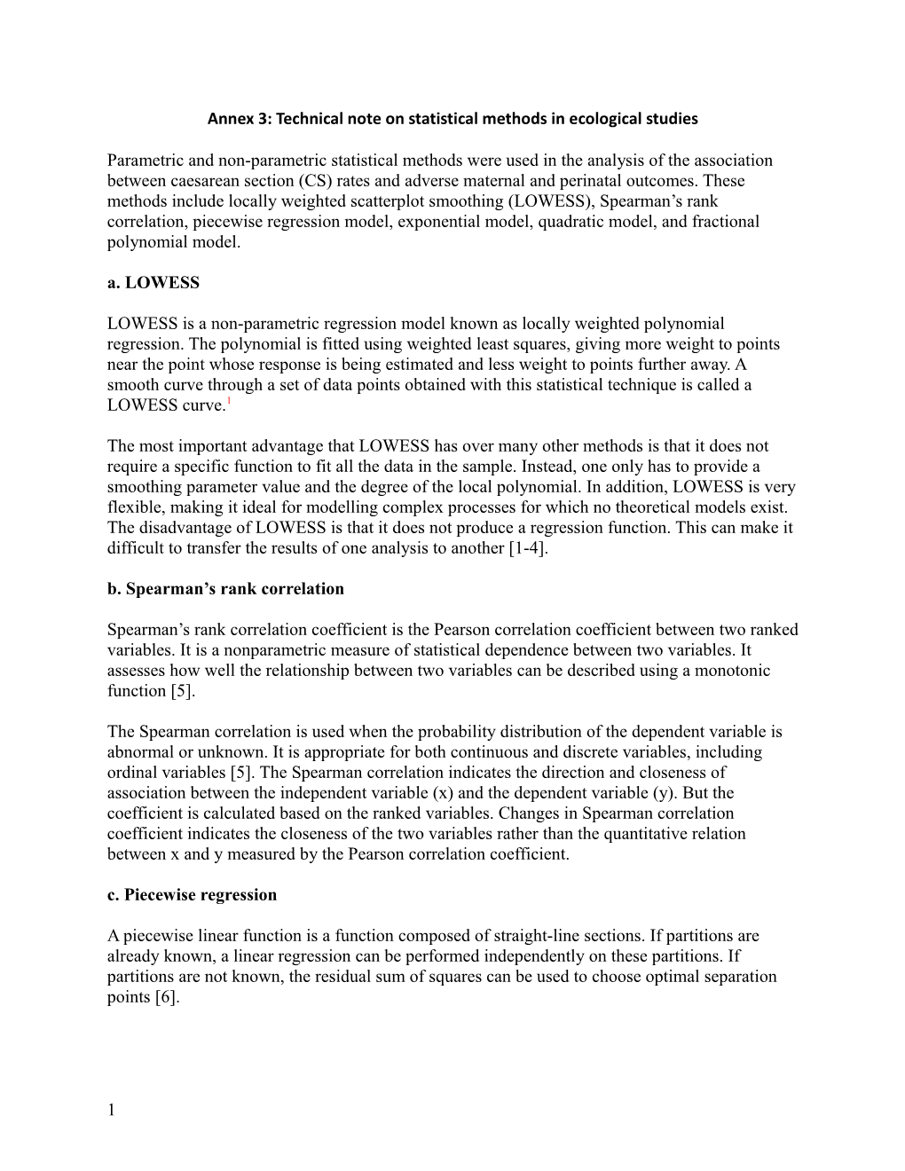 Annex 3: Technical Note on Statistical Methods in Ecological Studies