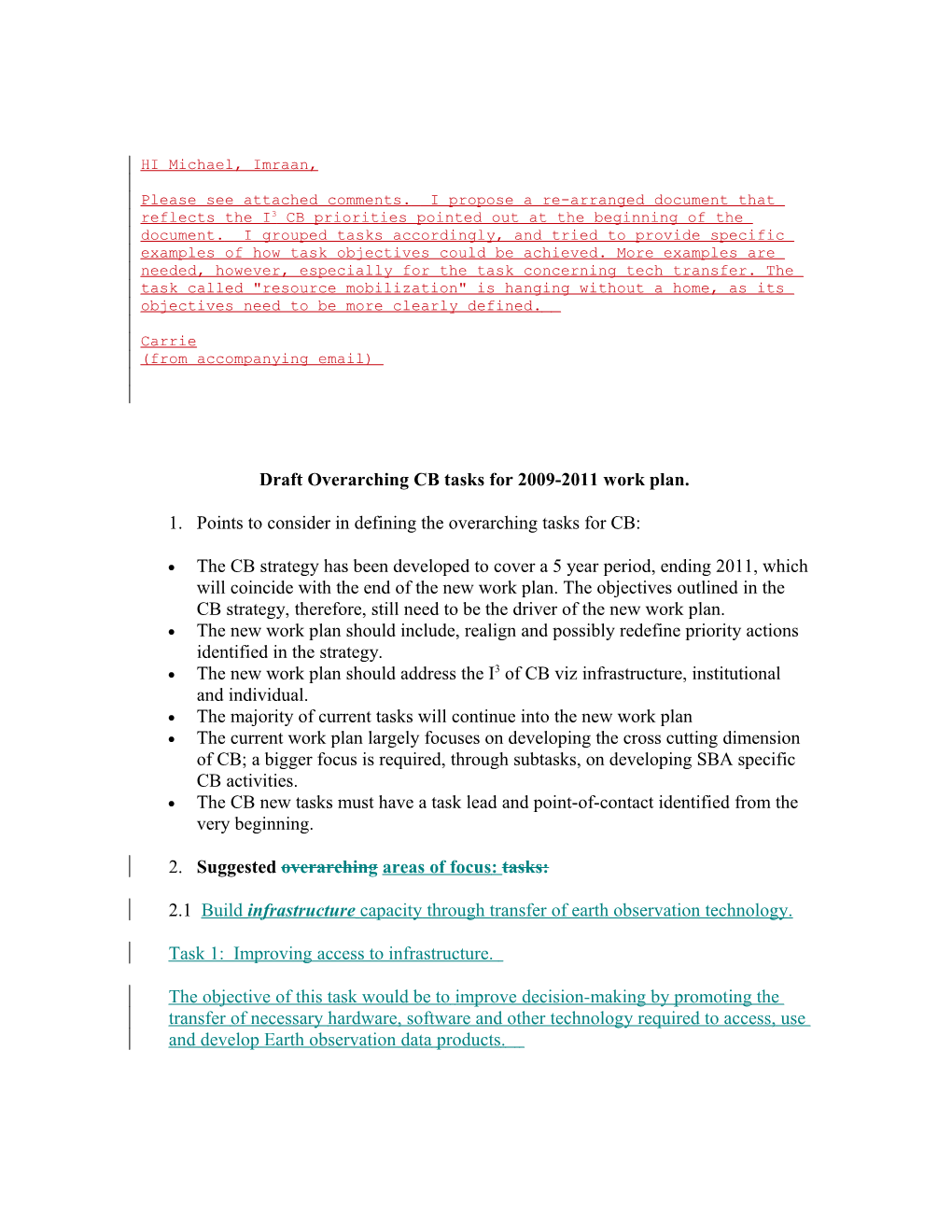Draft Overarching CB Tasks for 2009-2011 Work Plan