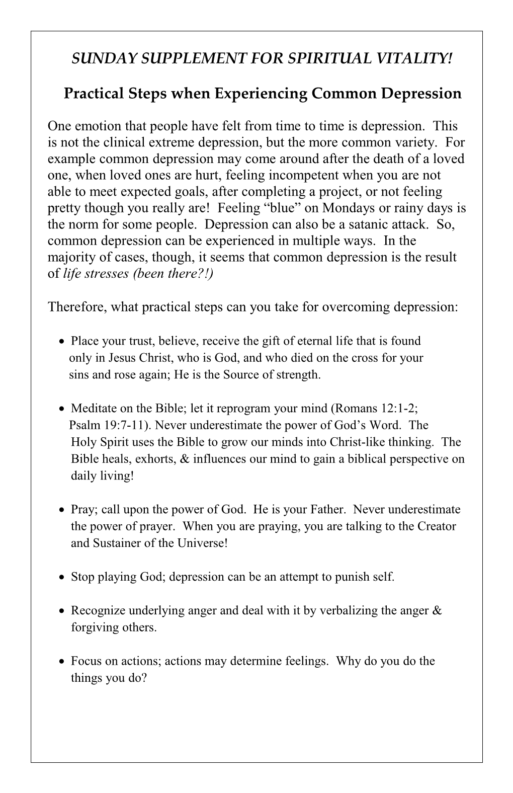Practical Steps When Experiencing Common Depression