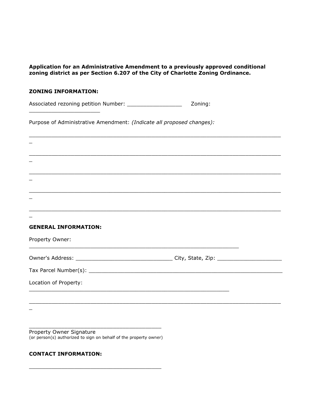 Application for an Administrative Amendment to a Previously Approved Conditional Zoning