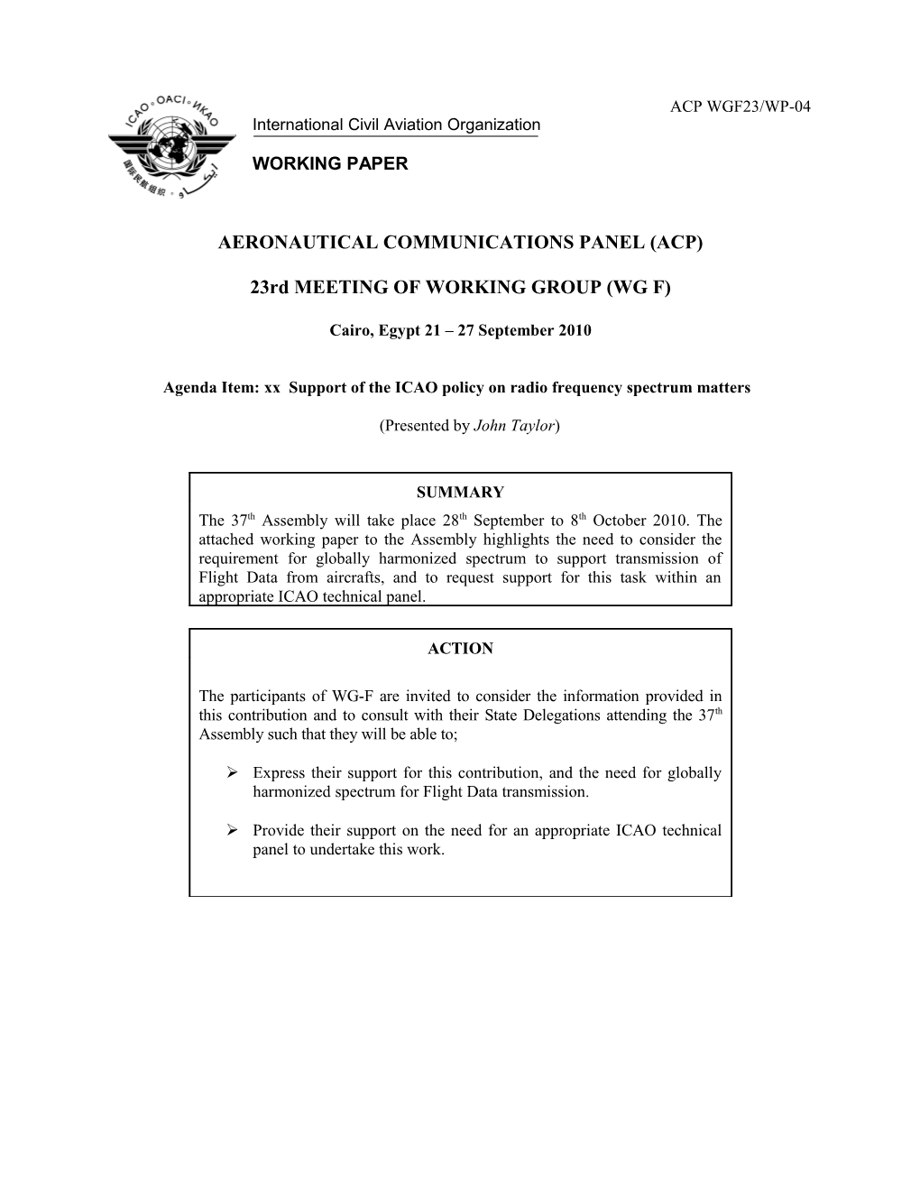 Radio Transmission of Flight Data from Aircraft and Radio Spectrum Requirements