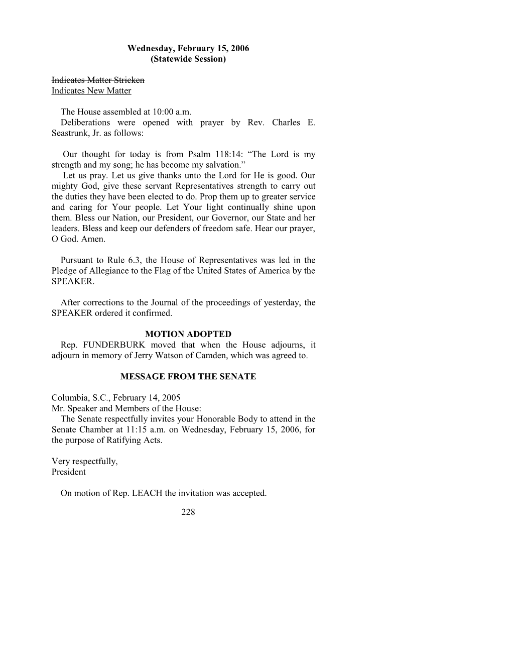 House Journal for Feb. 15, 2006 - South Carolina Legislature Online