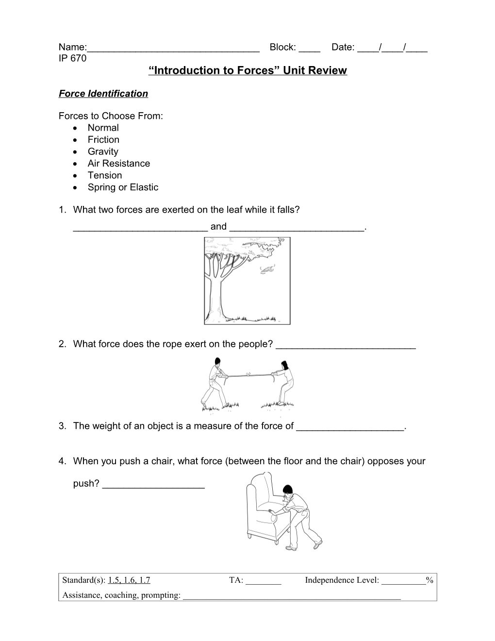 Introduction to Forces Unit Review