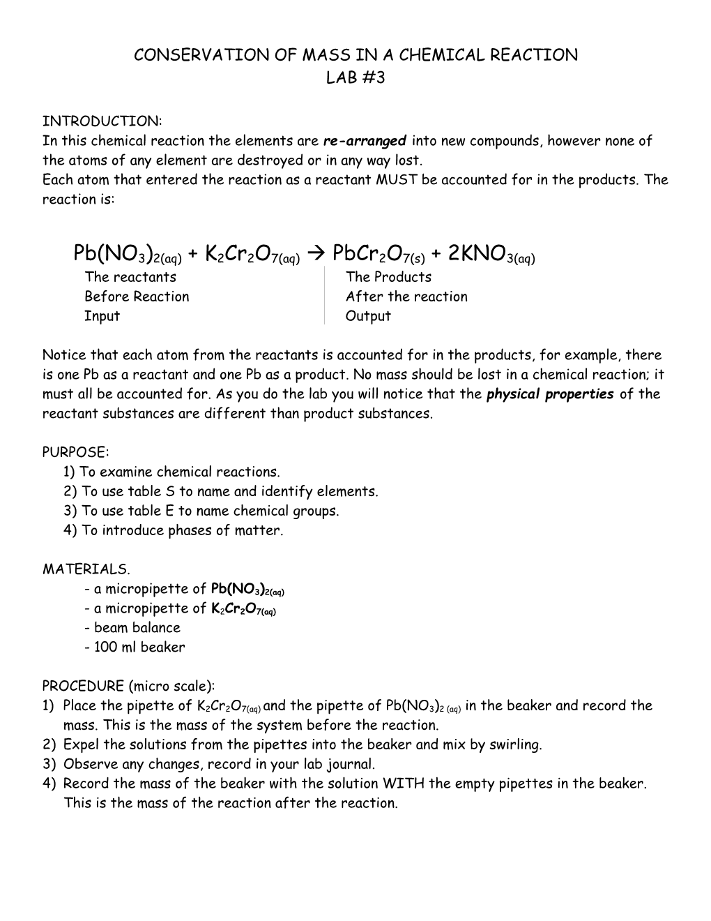 Conservation of Mass in a Chemical Reaction