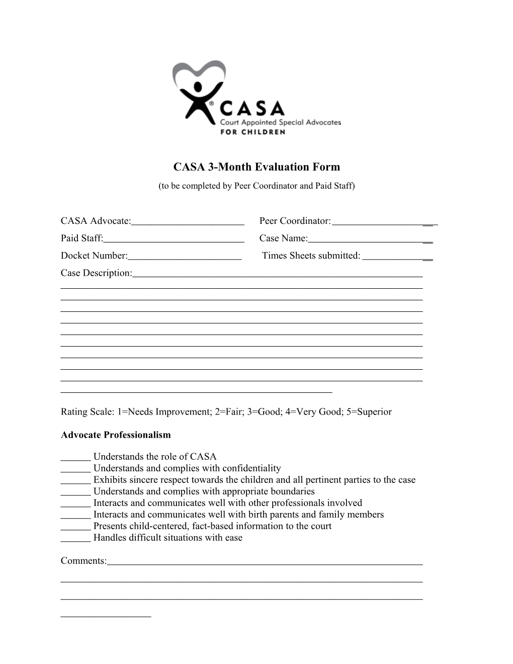 CASA 3-Month Evaluation Form