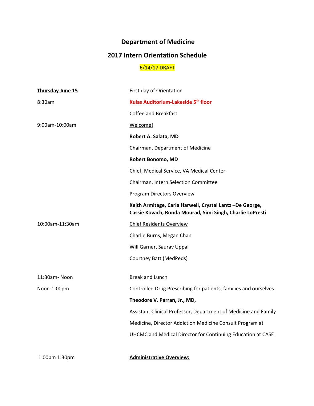 2017 Intern Orientation Schedule