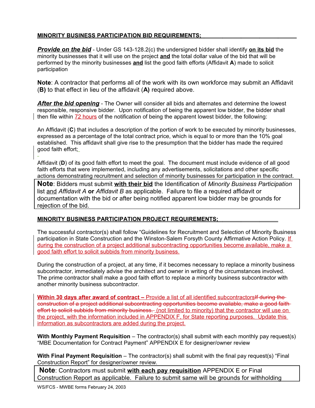 Section 305 Form of Proposal