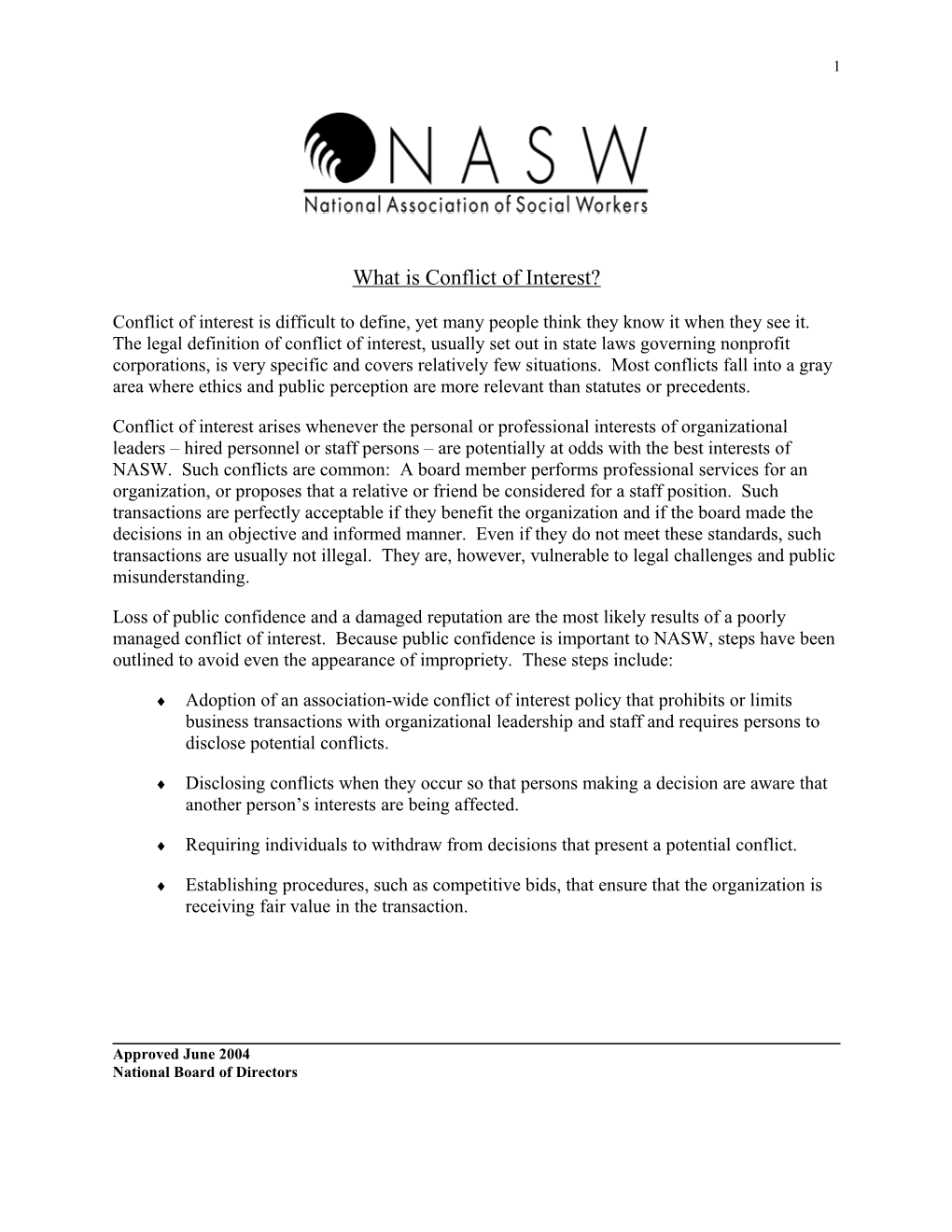 Nasw Conflict of Interest Policy