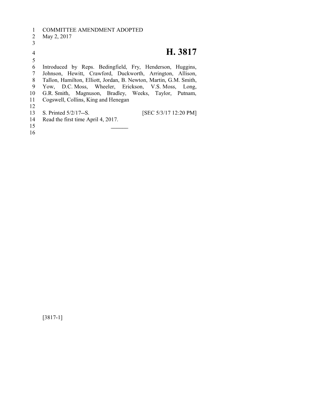 2017-2018 Bill 3817 Text of Previous Version (May 3, 2017) - South Carolina Legislature Online