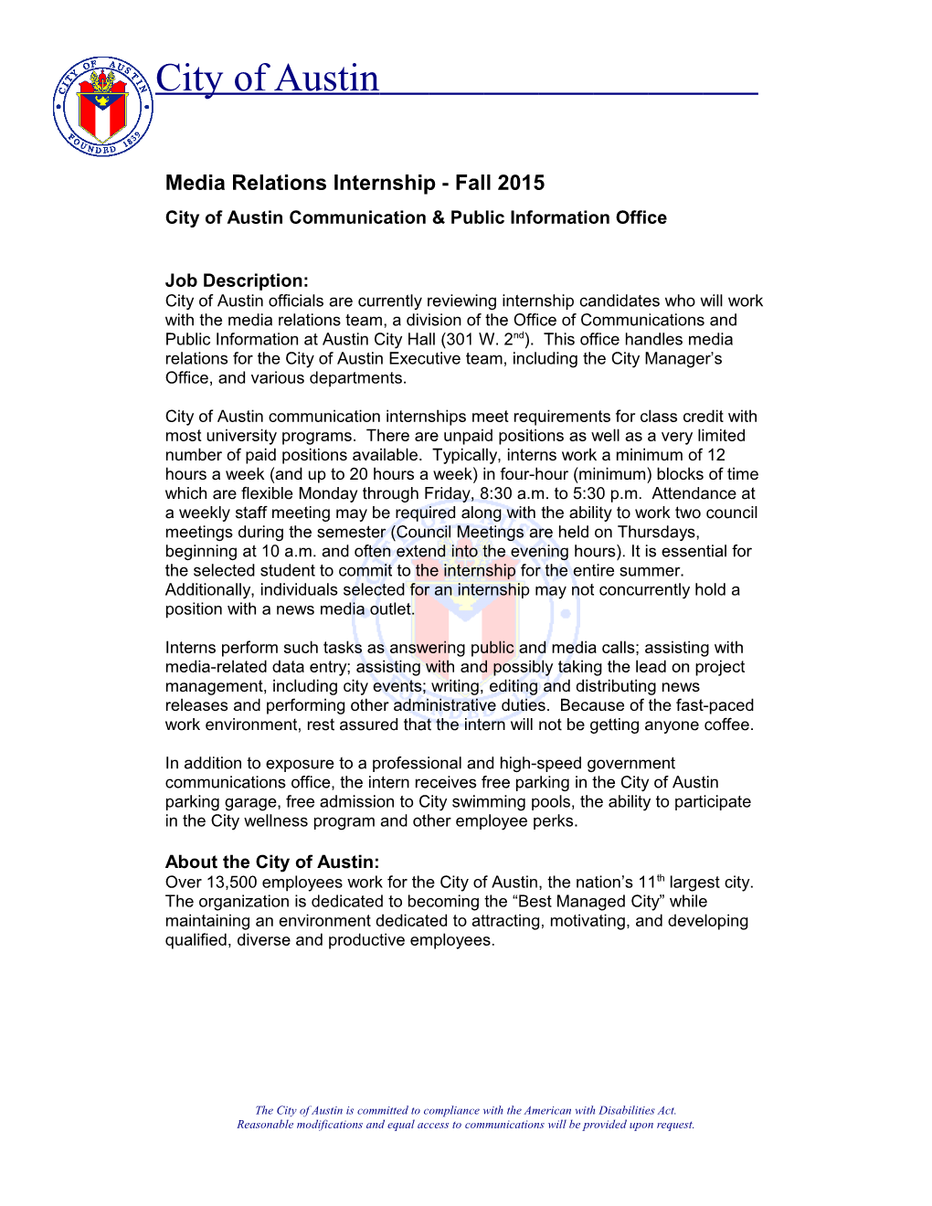 Media Relations Internship-Fall 2015