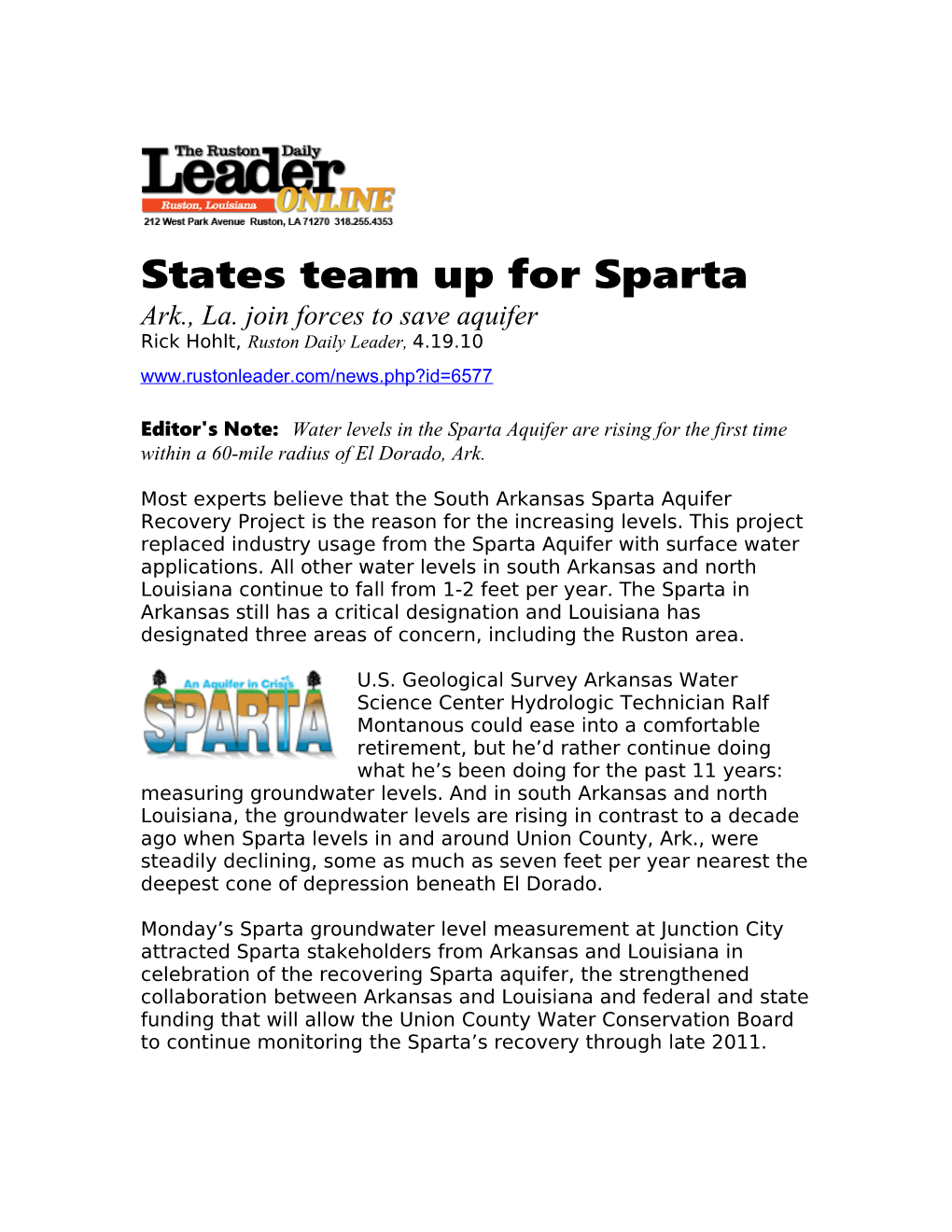 States Team up for Sparta