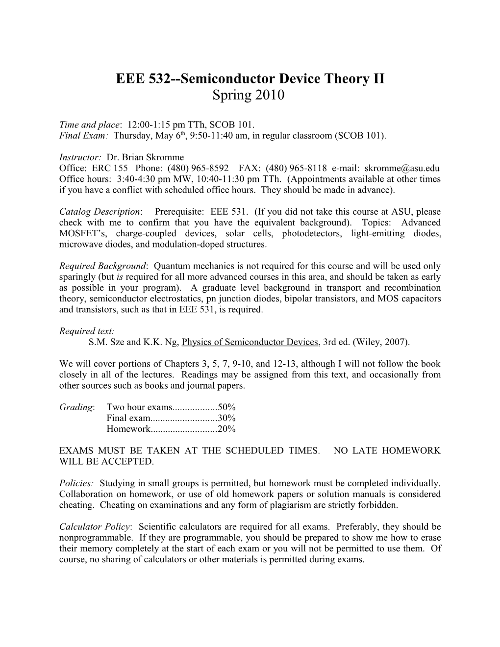 EEE 532 Semiconductor Device Theory II