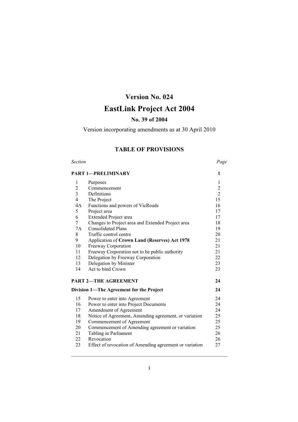 Eastlink Project Act 2004