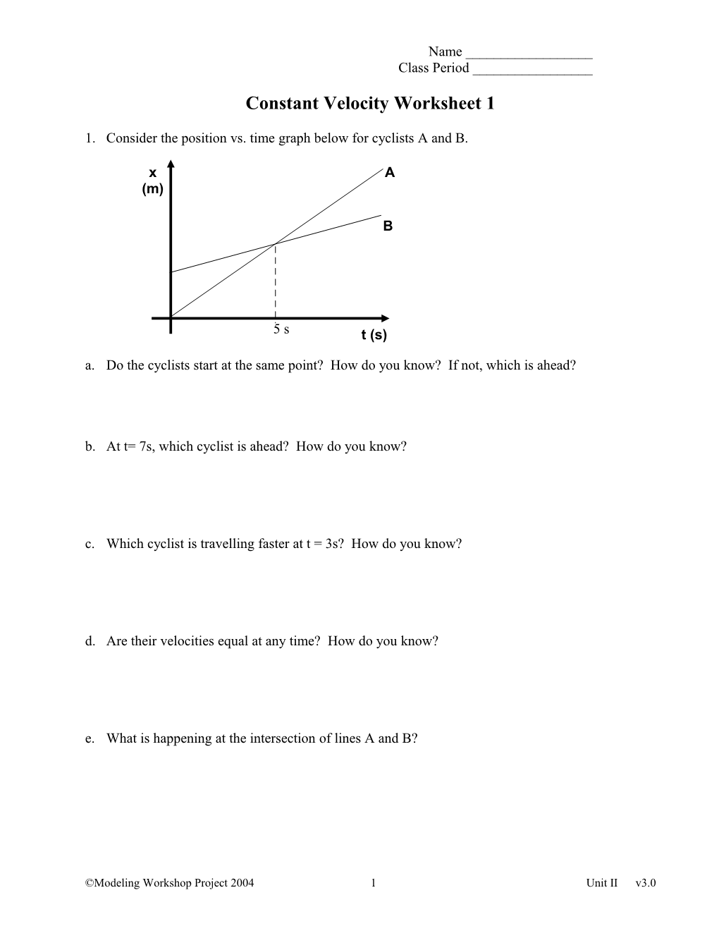 Constant Velocity Worksheet 1