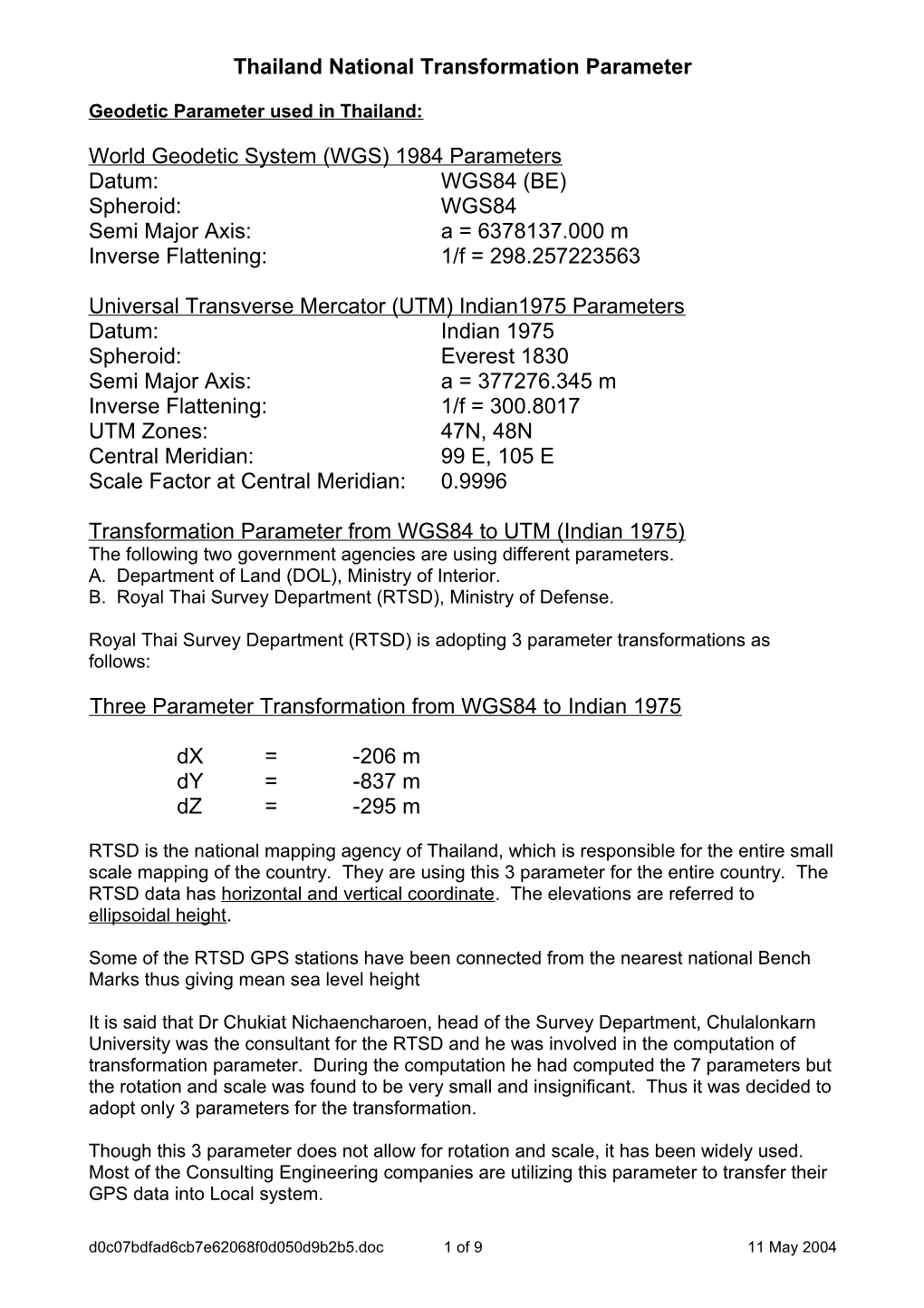 Thailand National Transformation Parameter