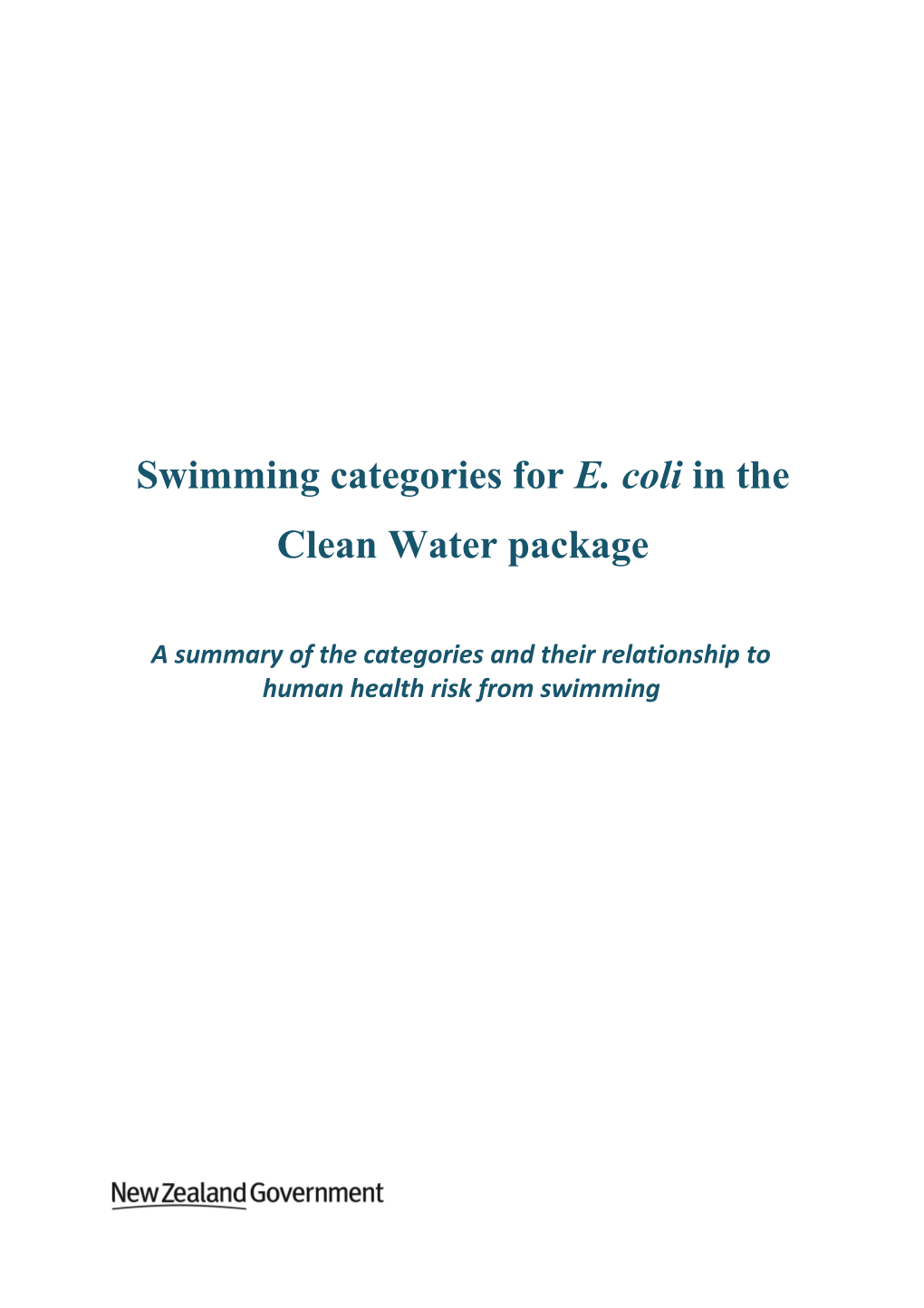 Swimming Categories for E. Coli in the Clean Water Package