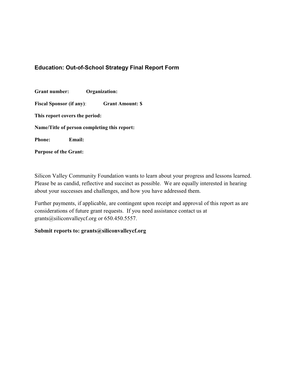 Education: Out-Of-School Strategy Final Report Form