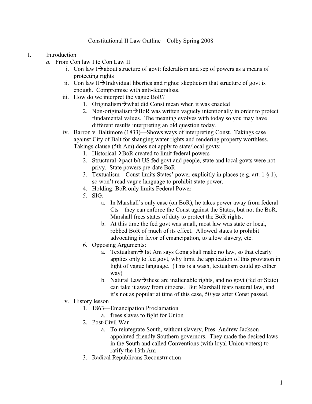 Constitutional II Law Outline Colby Spring 2008