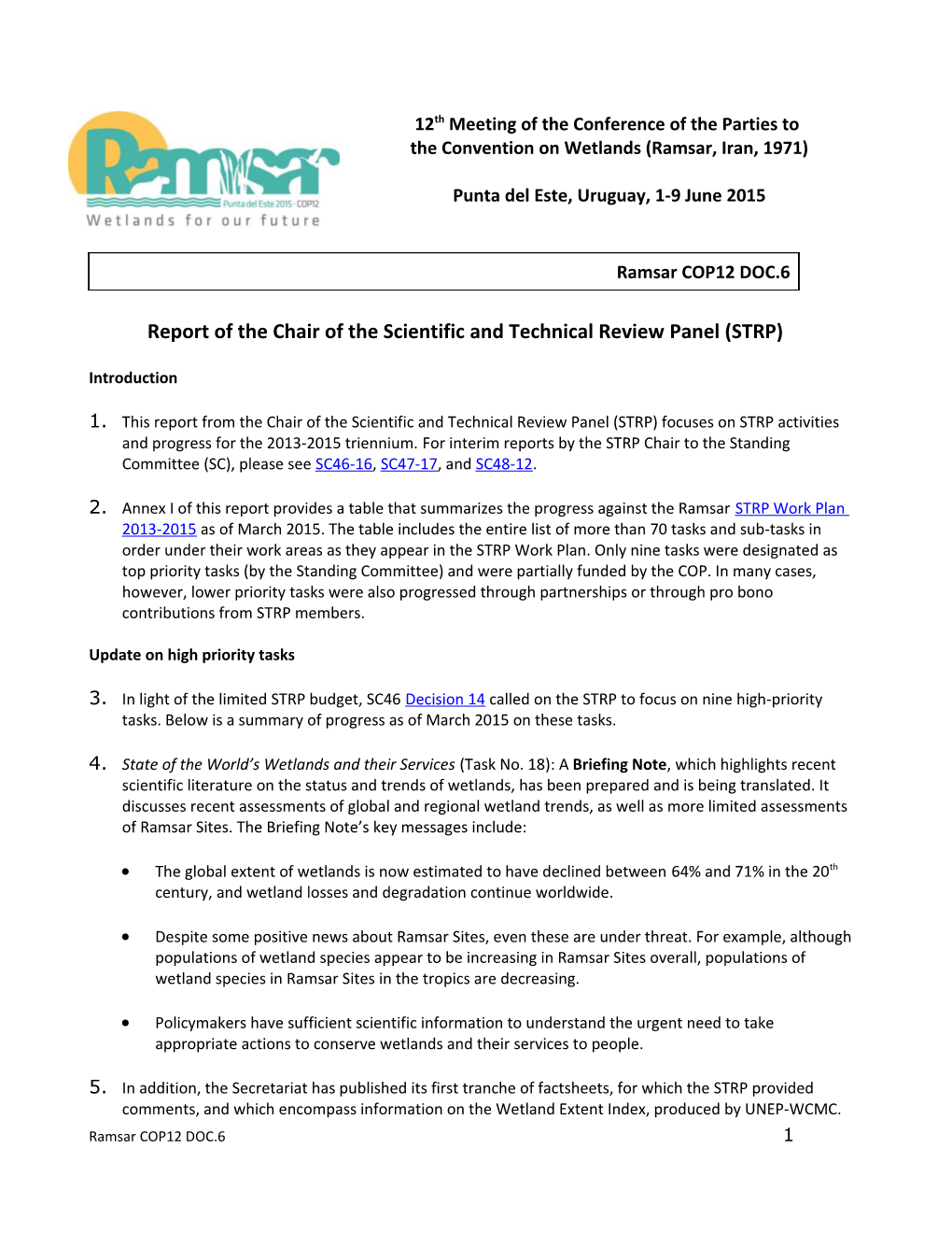 Report of the Chair of the Scientific and Technical Review Panel (STRP)