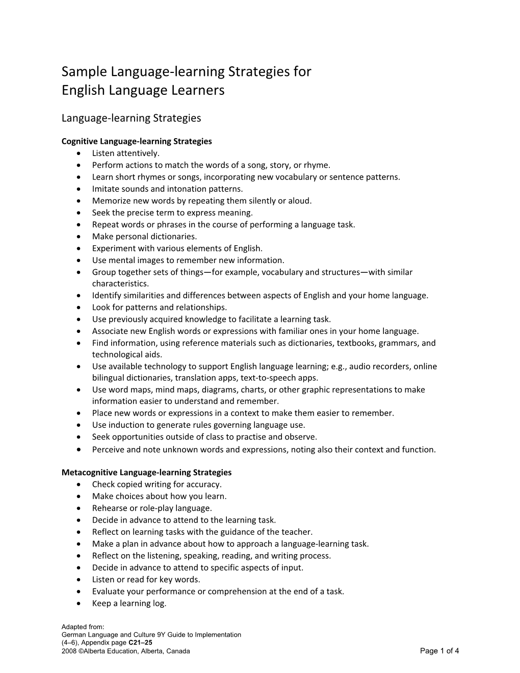 Additional Assessments for English Language Learners
