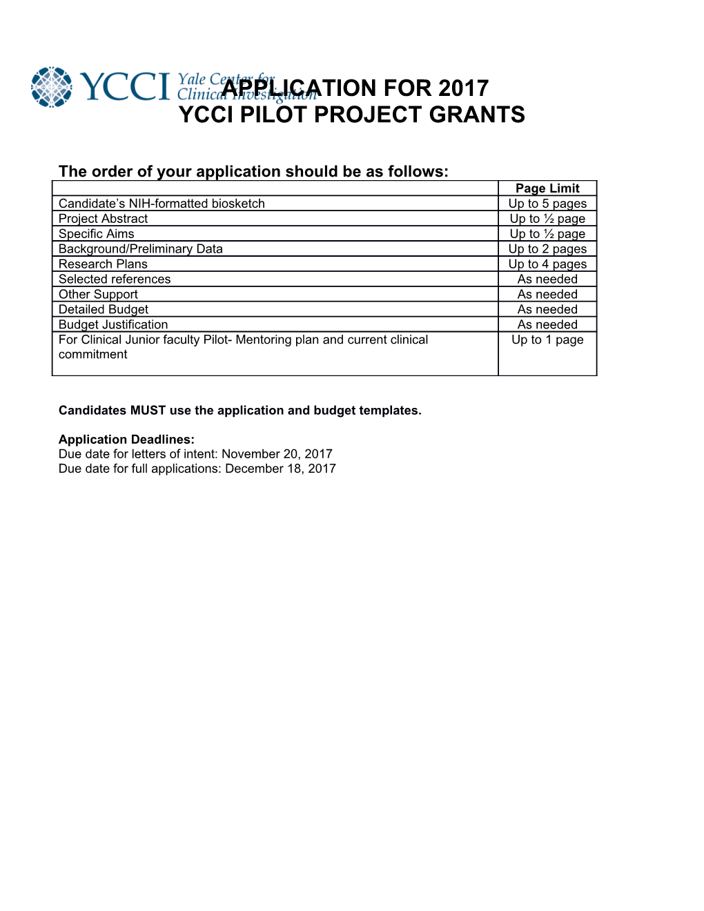 Ycci Pilot Project Grants