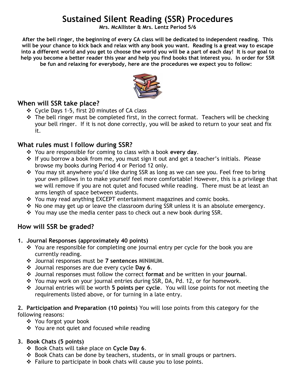 Sustained Silent Reading (SSR) Routine and Procedures