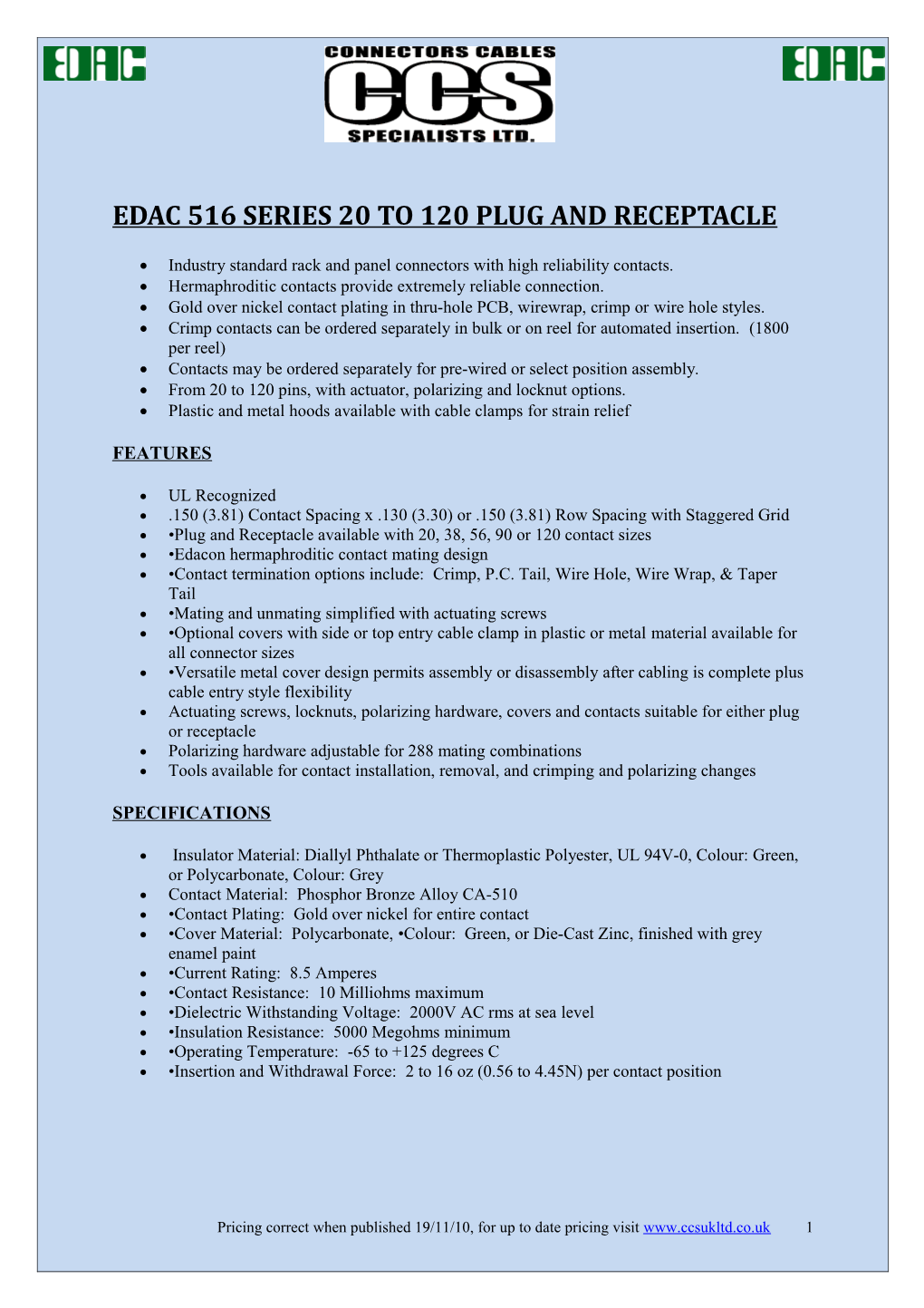 Edac 516 Series 20 to 120 Plug and Receptacle