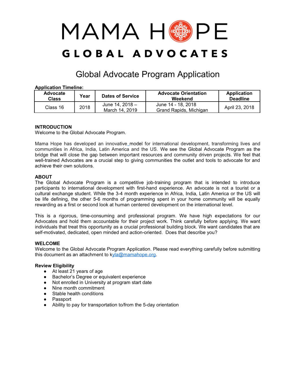 Global Advocate Program Application